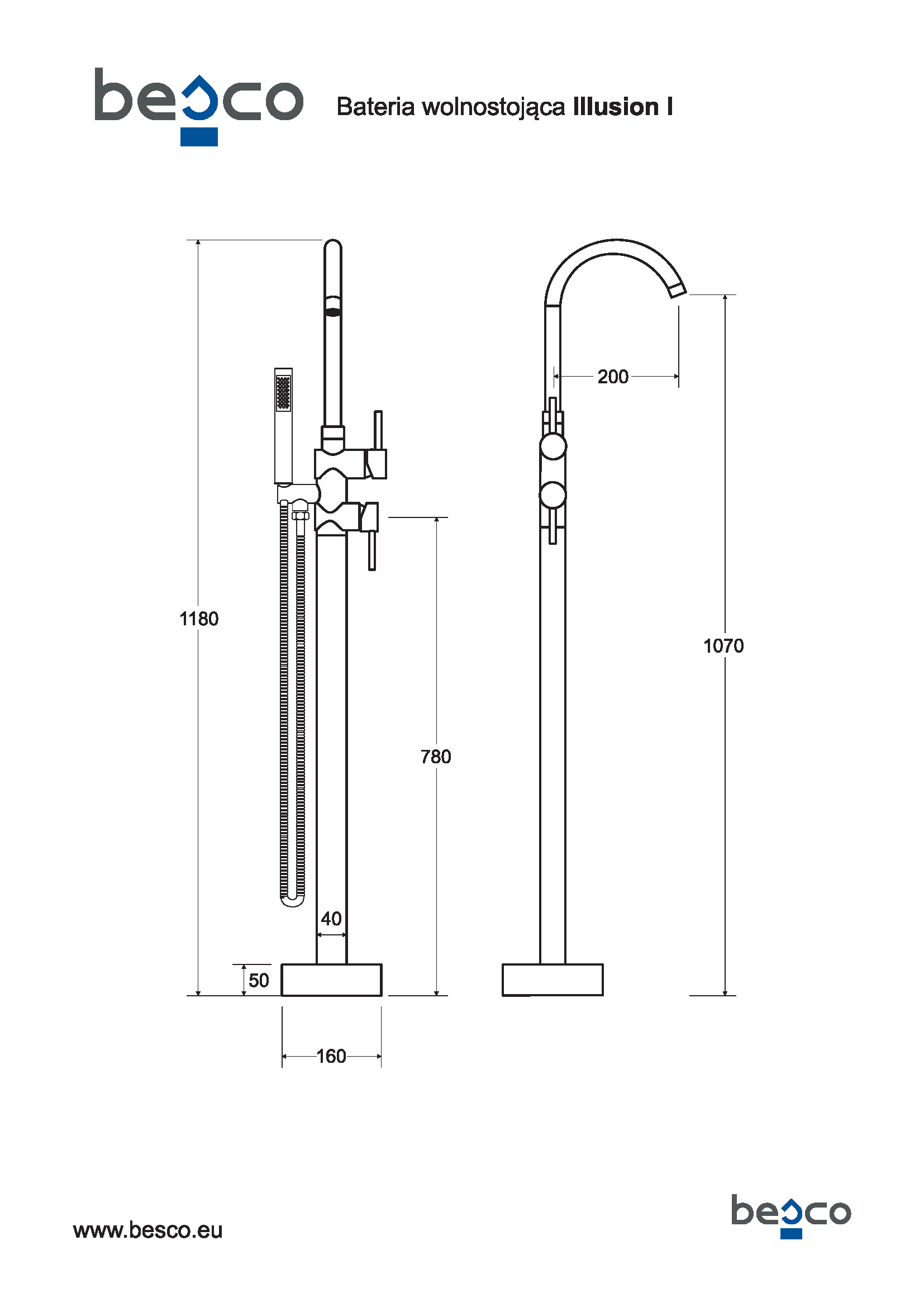 BATERIE CADA FREESTANDING ILLUSION CROM, SET INSTALARE IN PARDOSEALA INCLUS